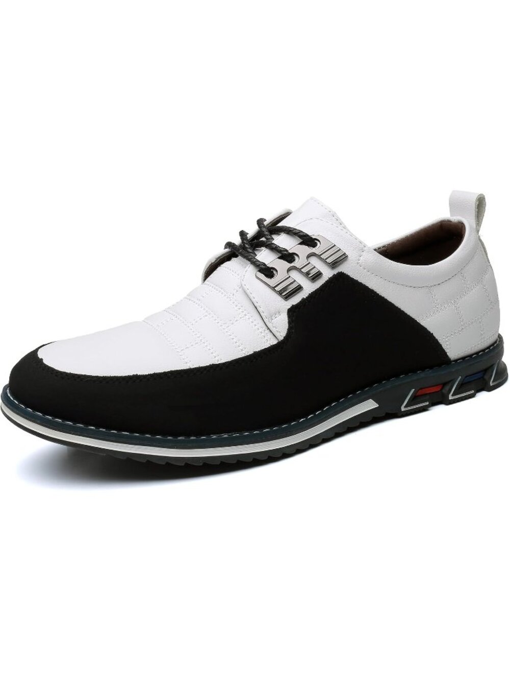 Men's Black & White Grid Textured Two-tone Flexible Derby Oxfords Dress Sneakers